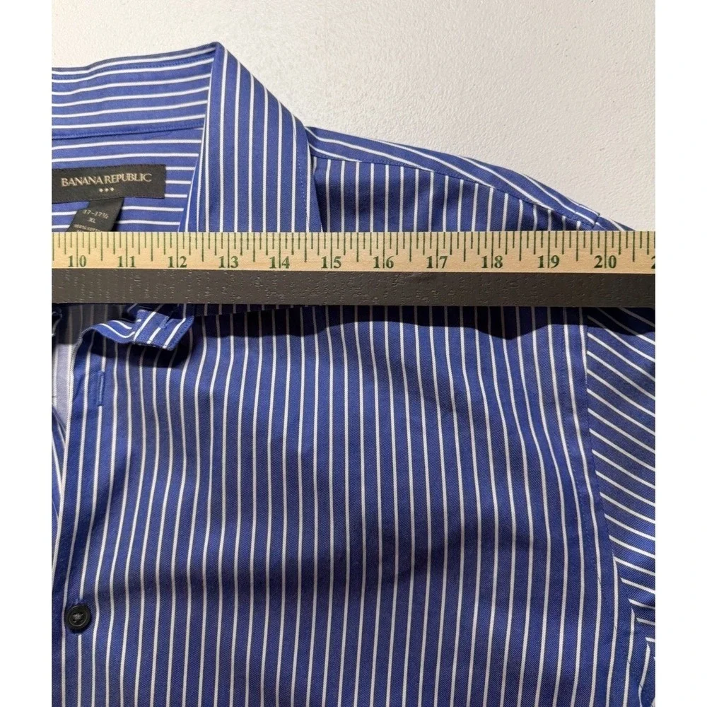 Mens XL‎ Striped Dress Shirt Blue White Banana Republic Long Sleeve Cotton